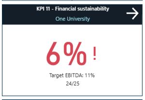 Box showing 6% achievement against KPI 11- Financial sustainability against the target of 11% for year 24/25